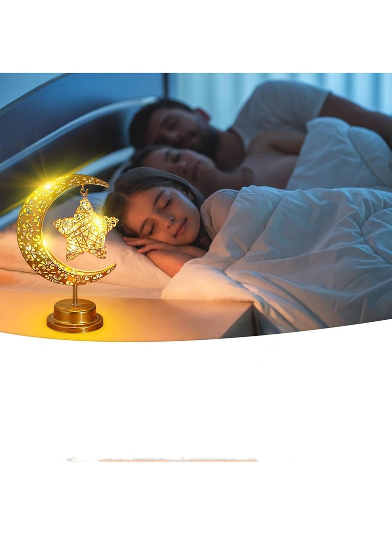 Ramadan Decorations LED Decorative Light Moon Star Table Lamp, Cordless Ramadan Moon Shape Desk Lamp, Bedside Table Night Light for Bedroom Dining Living Room Party Nursery Office Decor - Image 1